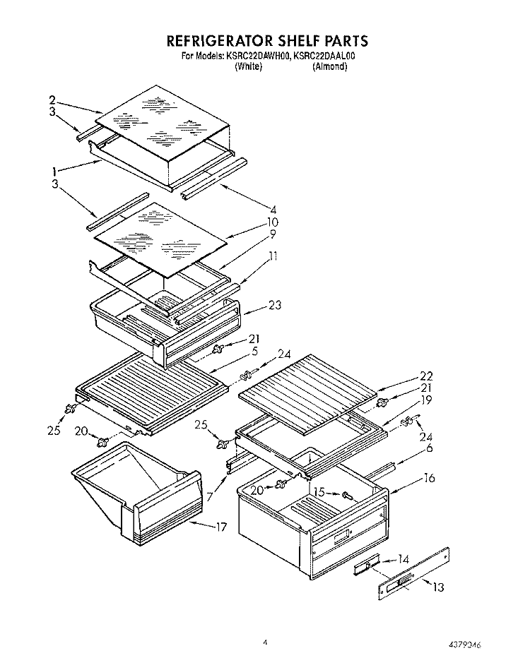 REFRIGERATOR SHELF Diagram and Parts List for KSRC22DAAL00  KitchenAid Refrigerator