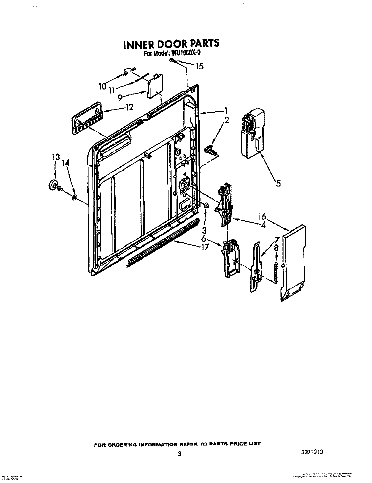 INNER DOOR Diagram and Parts List for WU1000X0  Roper Dishwasher
