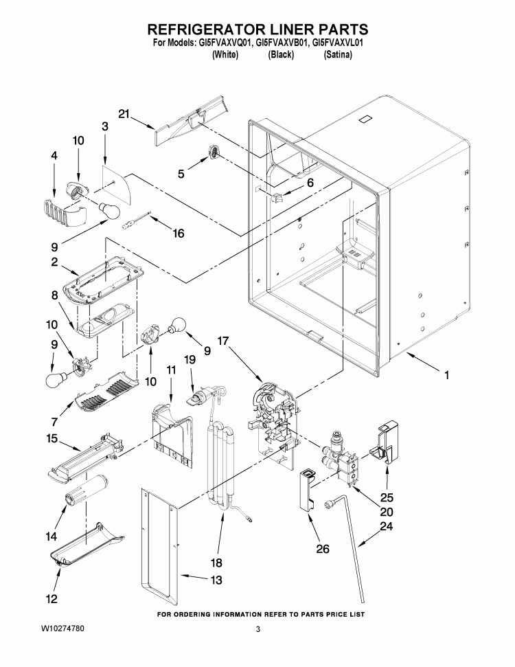 REFRIGERATOR LINER PARTS Diagram and Parts List for GI5FVAXVB01  Whirlpool Refrigerator