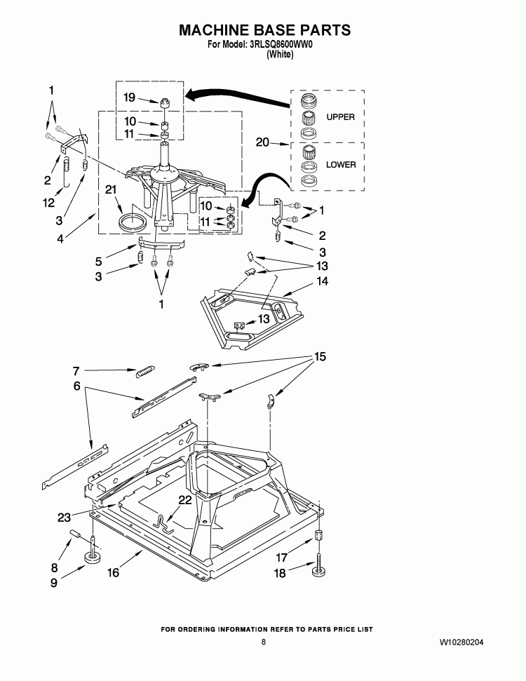 MACHINE BASE PARTS Diagram and Parts List for 3RLSQ8600WW0  Whirlpool Washer