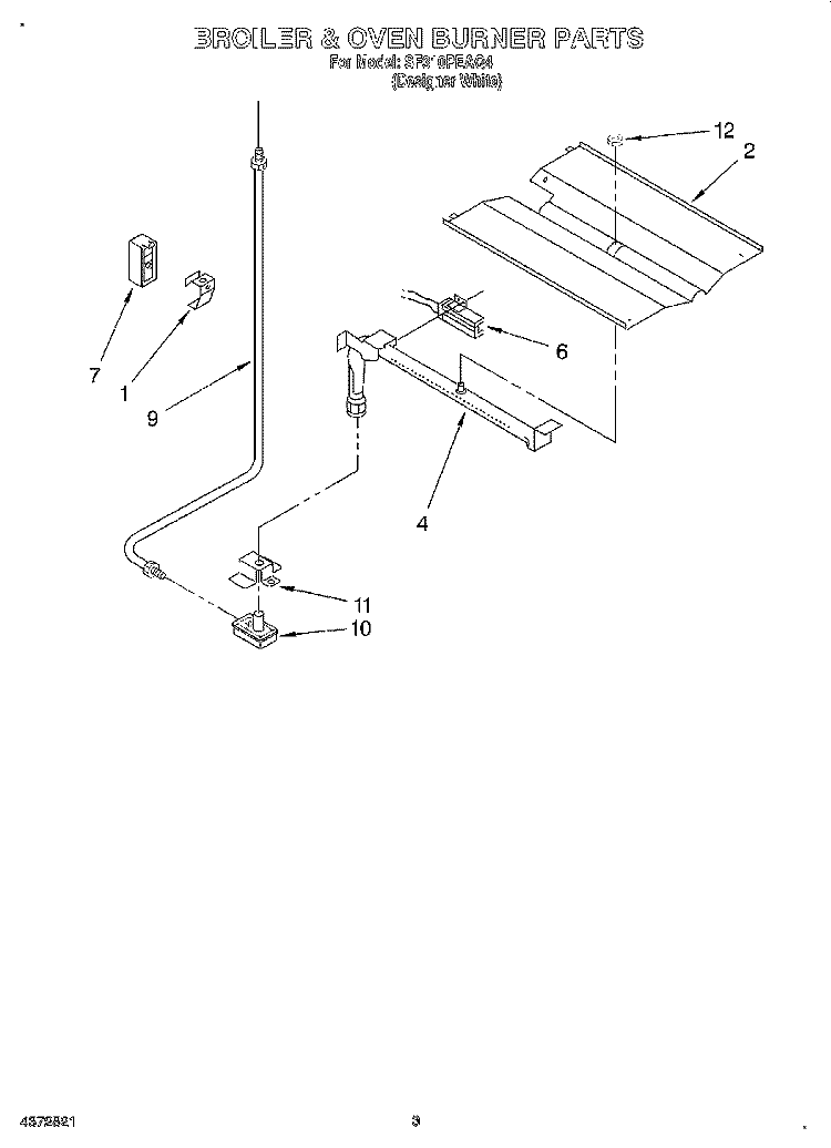 BROILER AND OVEN BURNER Diagram and Parts List for SF310PEAQ4  Whirlpool Range