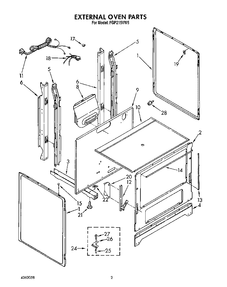 EXTERNAL OVEN Diagram and Parts List for FGP215VL5  Whirlpool Range