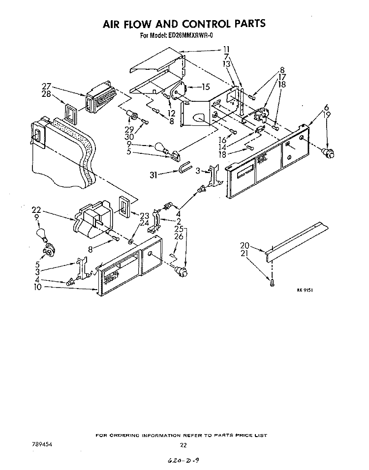 AIRFLOW AND CONTROL Diagram and Parts List for ED26MMXRWR0  Whirlpool Refrigerator