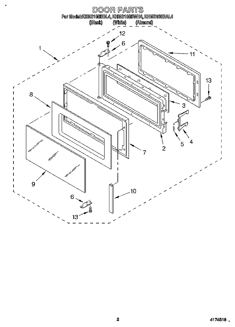 DOOR Diagram and Parts List for KHMS105BBL4  KitchenAid Microwave