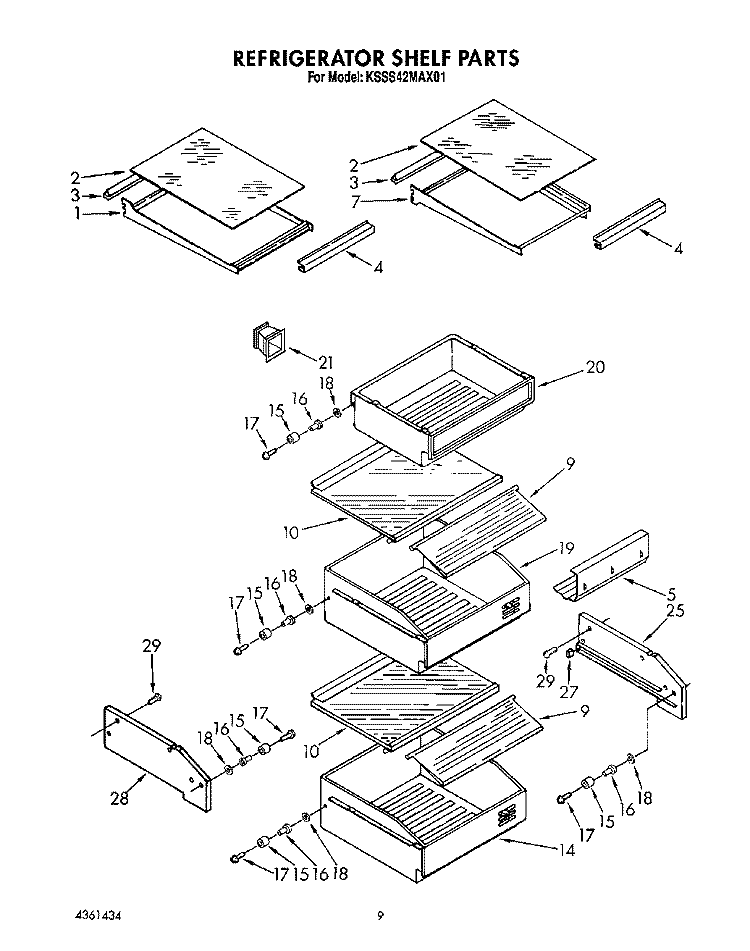 REFRIGERATOR SHELF Diagram and Parts List for KSSS42MAX01  KitchenAid Refrigerator