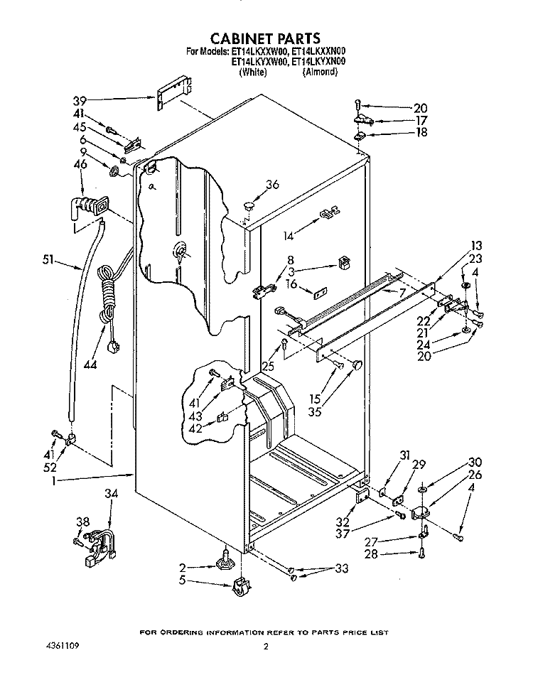 CABINET Diagram and Parts List for ET14LKXXN00  Whirlpool Refrigerator