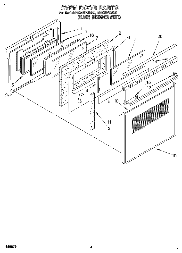 OVEN DOOR Diagram and Parts List for RB260PXBQ2  Whirlpool Wall Oven