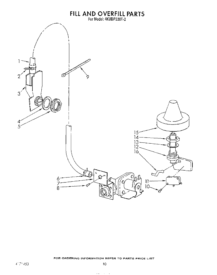 FILL AND OVERFILL Diagram and Parts List for 4KUDP220T2  KitchenAid Dishwasher