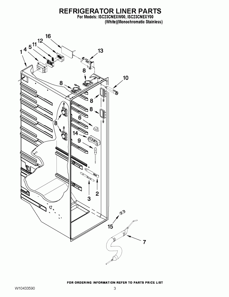 REFRIGERATOR LINER PARTS Diagram and Parts List for ISC23CNEXW00  Whirlpool Refrigerator