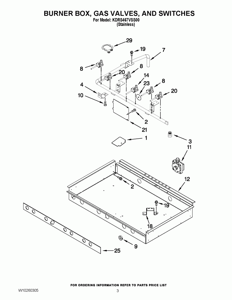 BURNER BOX, GAS VALVES, AND SWITCHES Diagram and Parts List for KDRS467VSS00  KitchenAid Range
