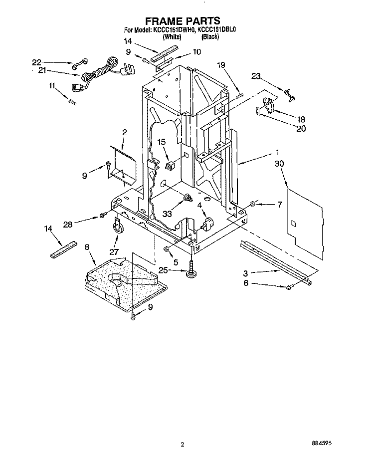 FRAME Diagram and Parts List for KCCC151DWH0  KitchenAid Trash Compactor
