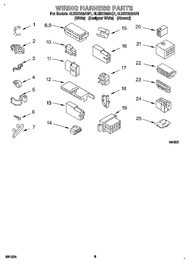 WIRING HARNESS Diagram and Parts List for 4LBR7255AN1  Whirlpool Washer