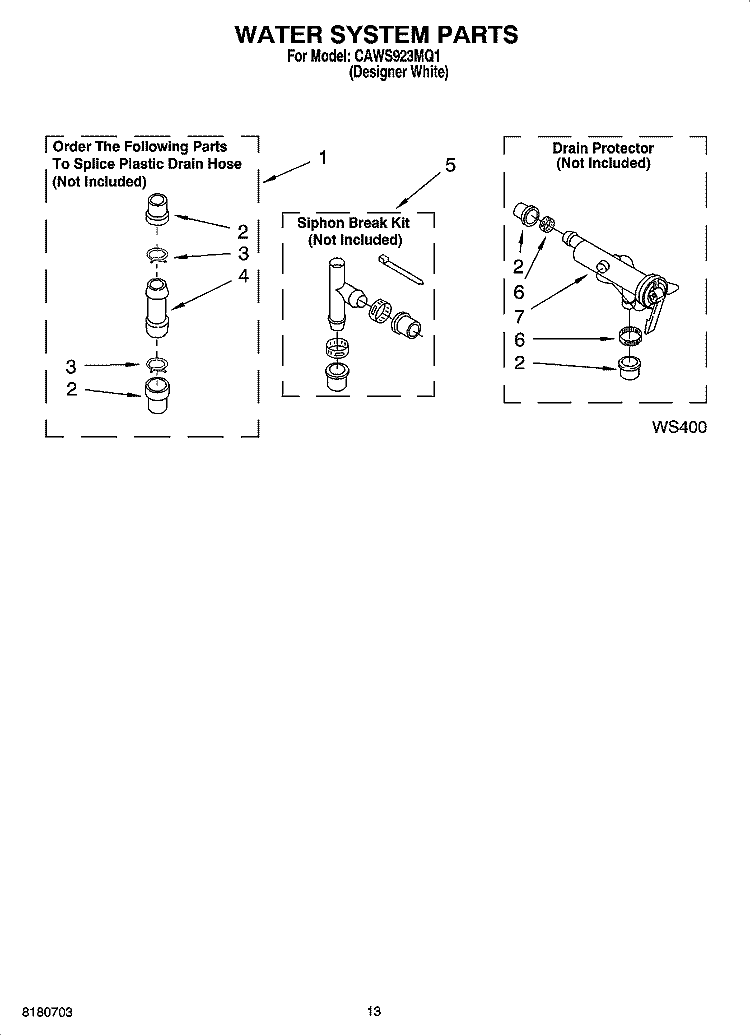 WATER SYSTEM PARTS Diagram and Parts List for CAWS923MQ1  Crosley Washer
