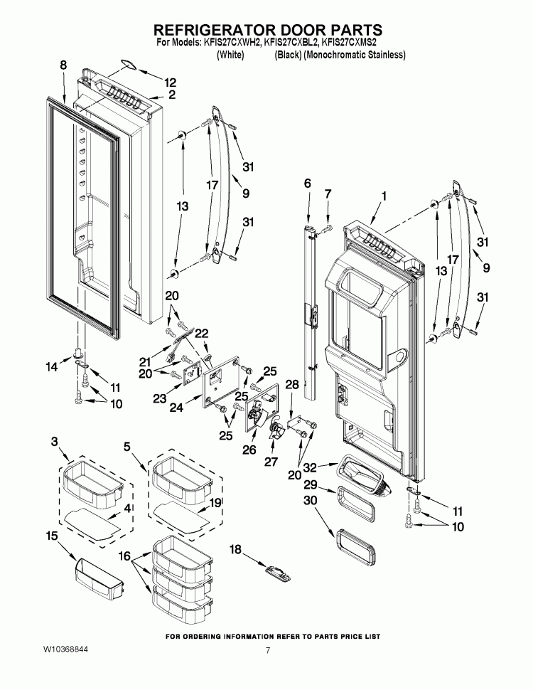 REFRIGERATOR DOOR PARTS Diagram and Parts List for KFIS27CXBL2  KitchenAid Refrigerator