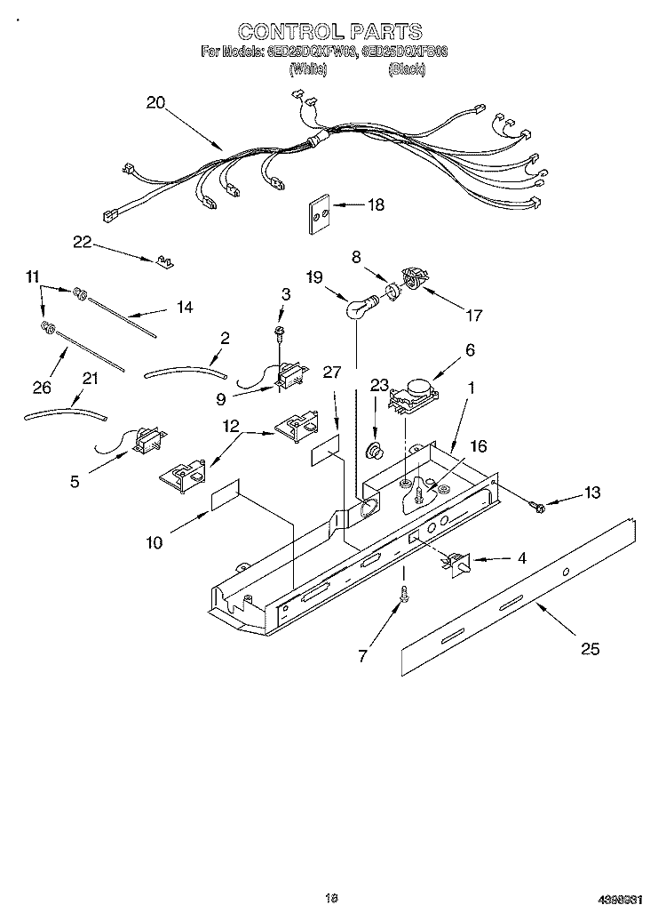 CONTROL Diagram and Parts List for 6ED25DQXFB03  Whirlpool Refrigerator