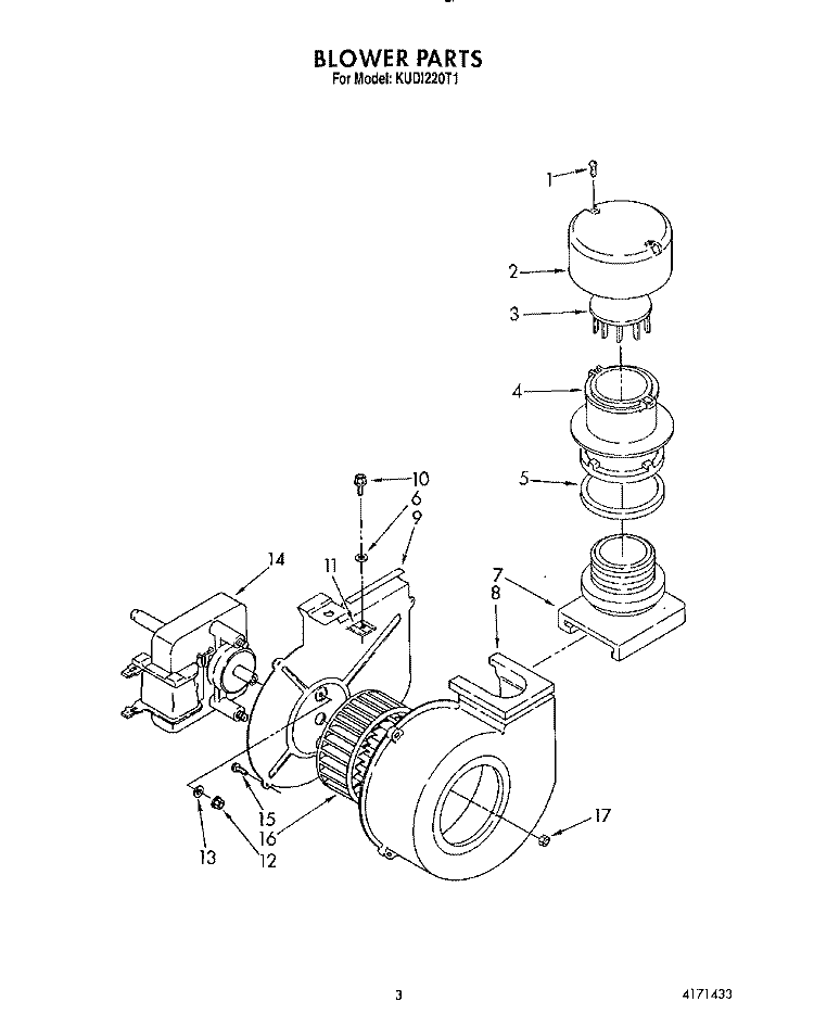 BLOWER Diagram and Parts List for KUDI220T1  KitchenAid Dishwasher