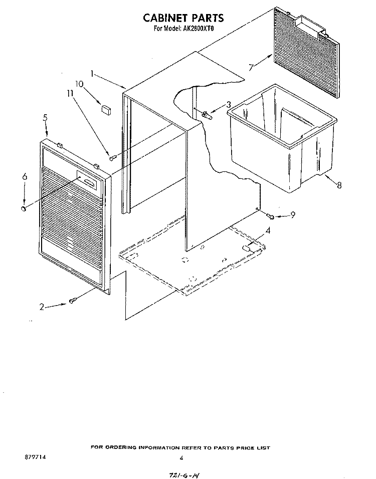 SECTION Diagram and Parts List for AK2800XT0  Whirlpool Dehumidifier