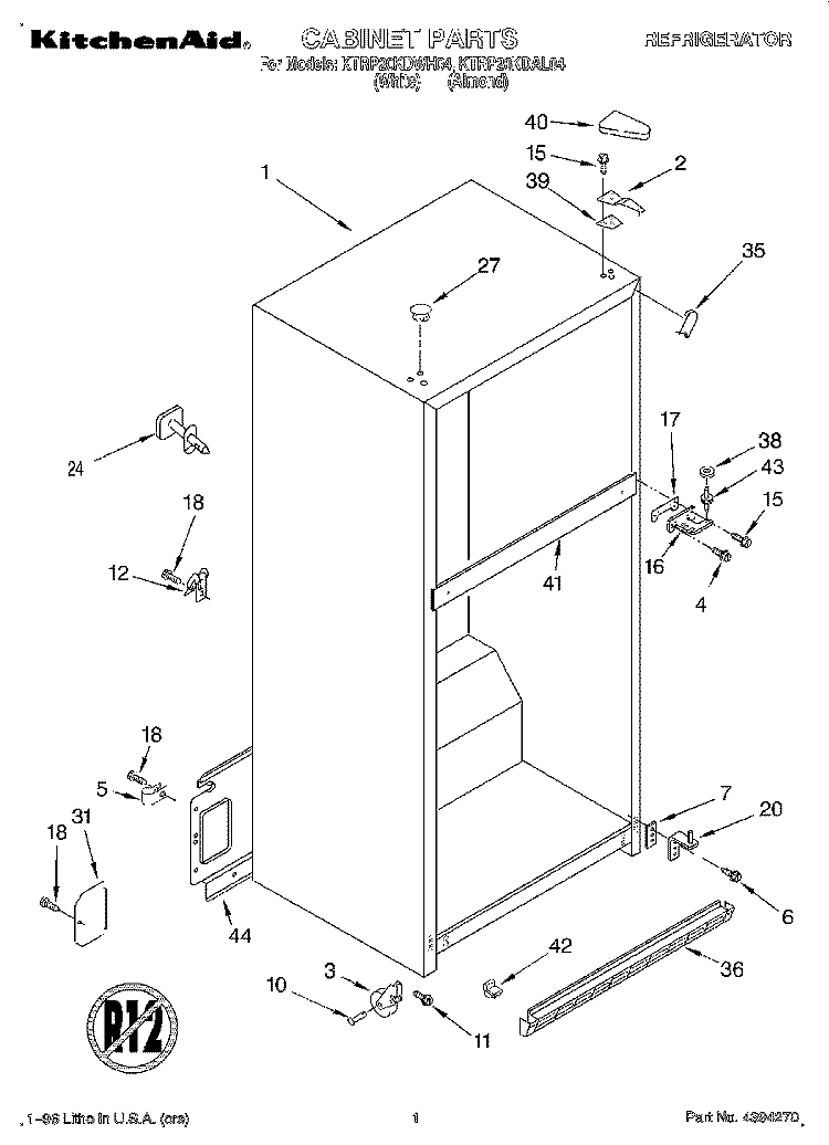 CABINET Diagram and Parts List for KTRP20KDWH04  KitchenAid Refrigerator