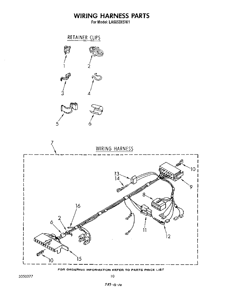 WIRING HARNESS Diagram and Parts List for LA6053XSW1  Whirlpool Washer