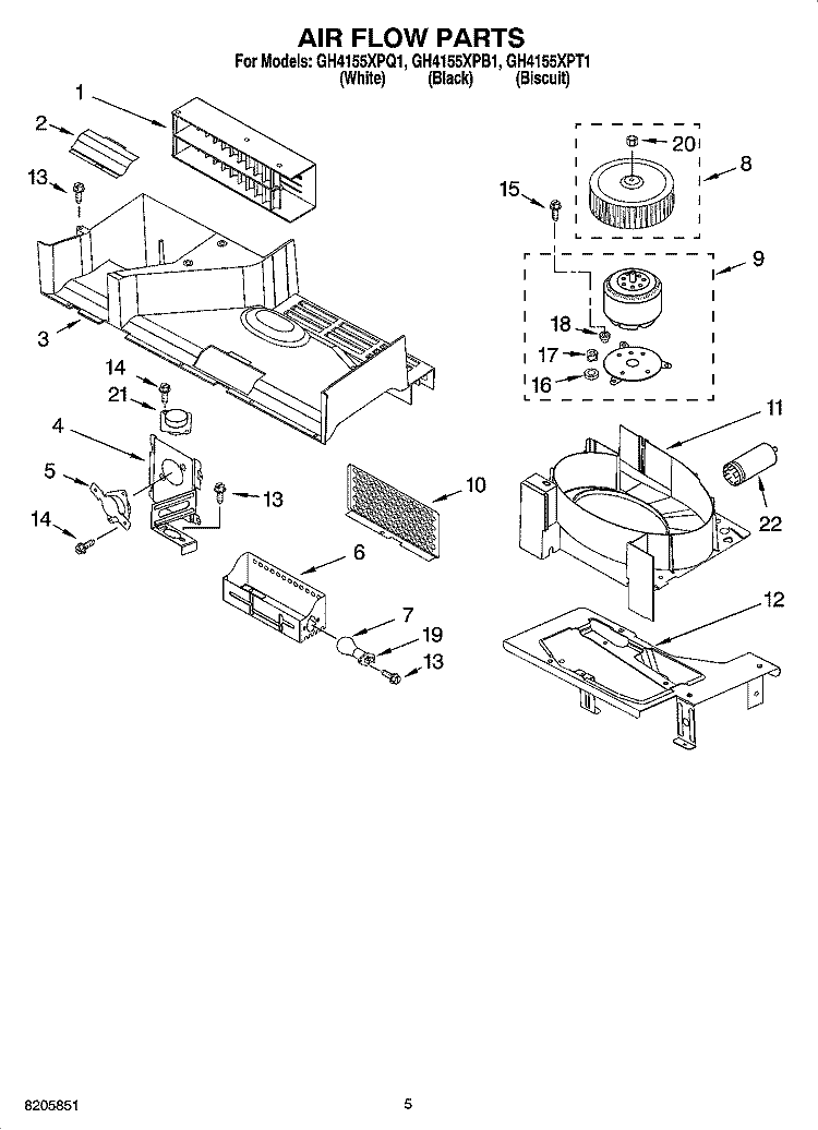 AIR FLOW PARTS Diagram and Parts List for GH4155XPQ1  Whirlpool Microwave