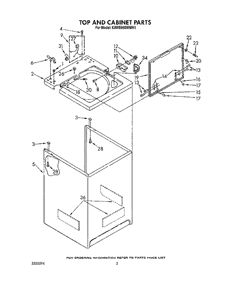 TOP AND CABINET, LIT/OPTIONAL Diagram and Parts List for KAWE660WAL1  KitchenAid Washer