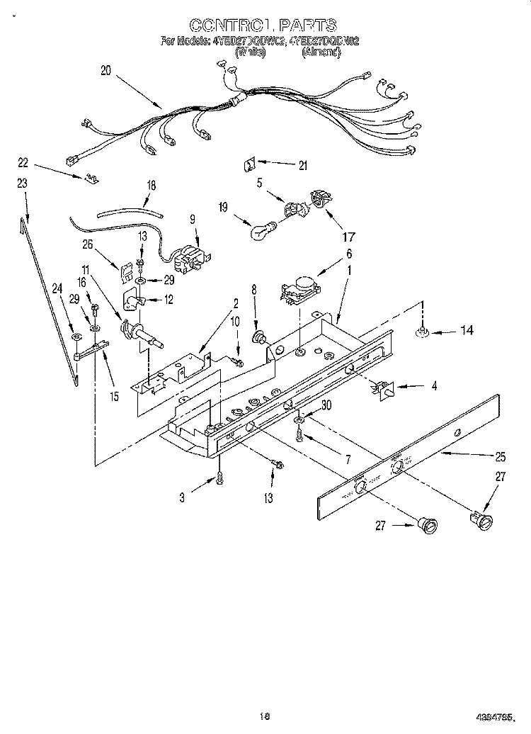 CONTROL Diagram and Parts List for 4YED27DQDW02  Whirlpool Refrigerator