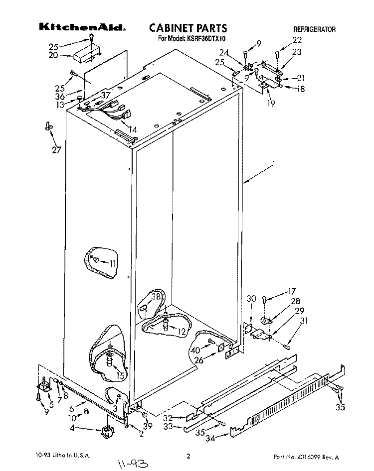 CABINET Diagram and Parts List for KSRF36DTX10  KitchenAid Refrigerator