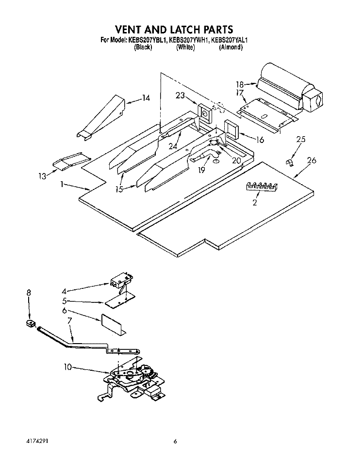 VENT AND LATCH Diagram and Parts List for KEBS207YAL1  KitchenAid Wall Oven