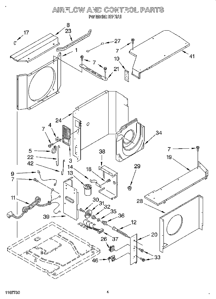 AIRFLOW AND CONTROL Diagram and Parts List for R141A1  Whirlpool Air Conditioner