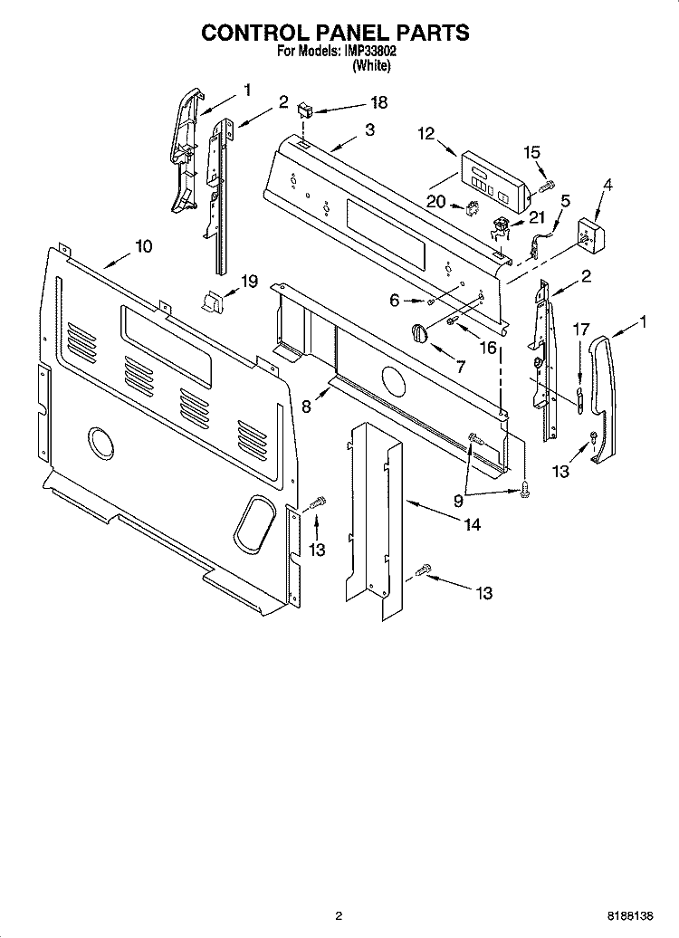 CONTROL PANEL PARTS Diagram and Parts List for IMP33802  Inglis Range