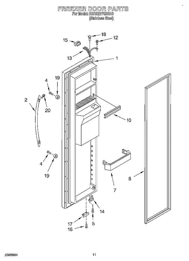 FREEZER DOOR Diagram and Parts List for KSRS27FGSS13  KitchenAid Refrigerator