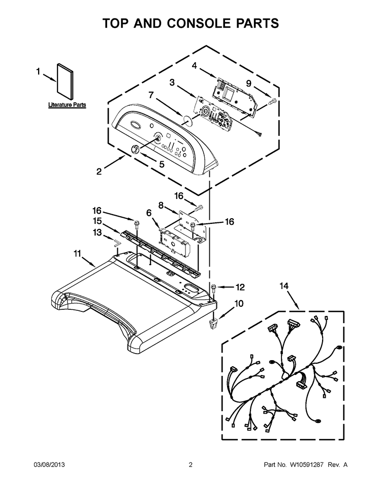 TOP AND CONSOLE PARTS Diagram and Parts List for YWED8400YW2  Whirlpool Dryer