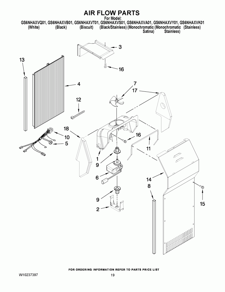 AIR FLOW PARTS Diagram and Parts List for GS6NHAXVK01  Whirlpool Refrigerator