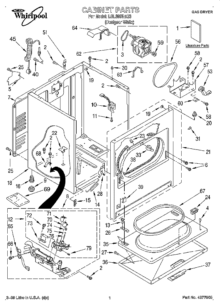 CABINET, LITERATURE Diagram and Parts List for LGL8858EQ3  Whirlpool Dryer