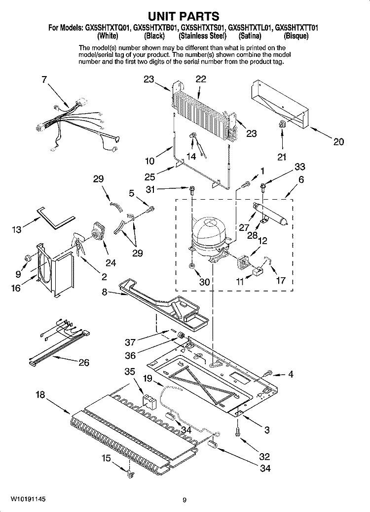 UNIT PARTS Diagram and Parts List for GX5SHTXTB01  Whirlpool Refrigerator