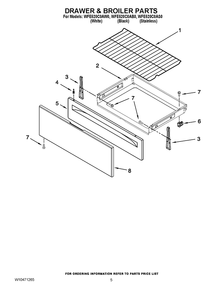 DRAWER & BROILER PARTS Diagram and Parts List for WFE520C0AS0  Whirlpool Range