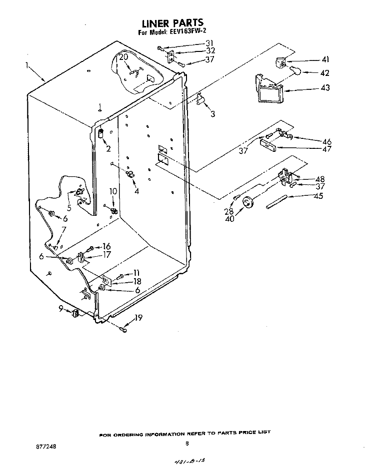 LINER Diagram and Parts List for EEV163FW2  Whirlpool Freezer