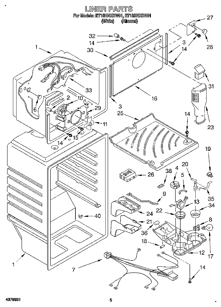 LINER Diagram and Parts List for ET18HNXDN01  Whirlpool Refrigerator