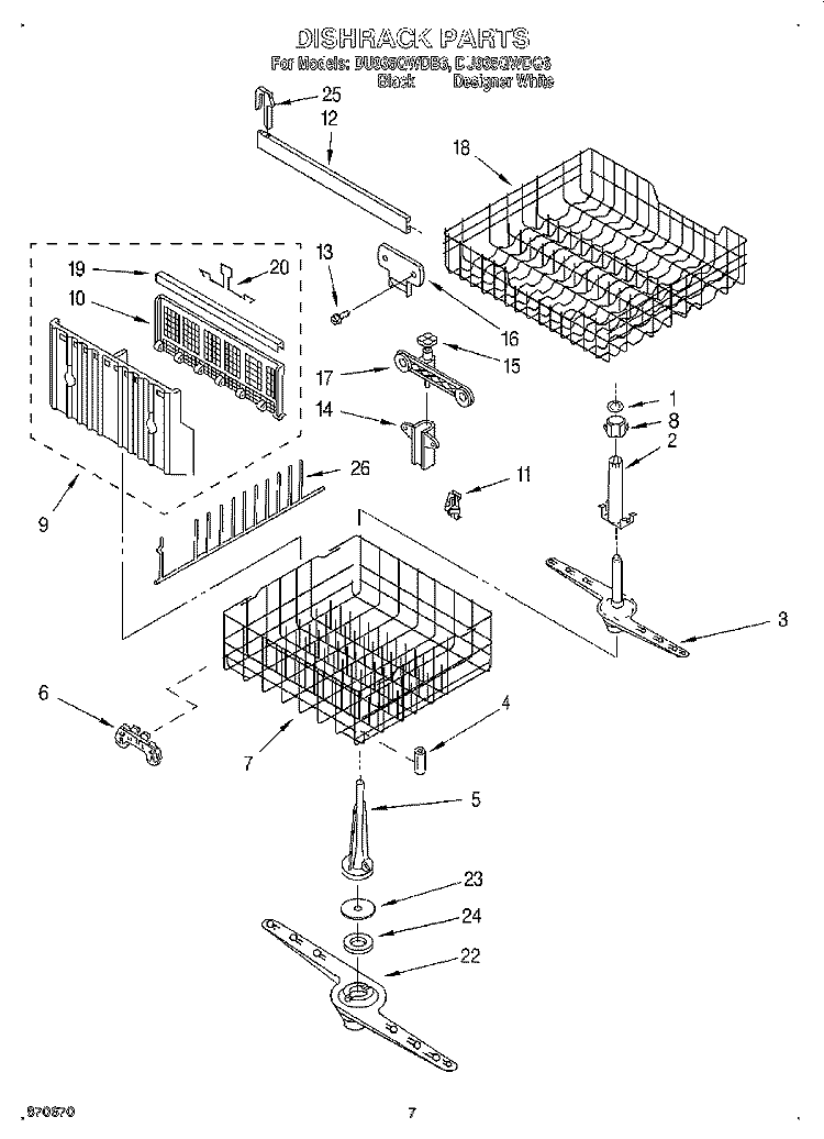 DISHRACK Diagram and Parts List for DU935QWDB6  Whirlpool Dishwasher