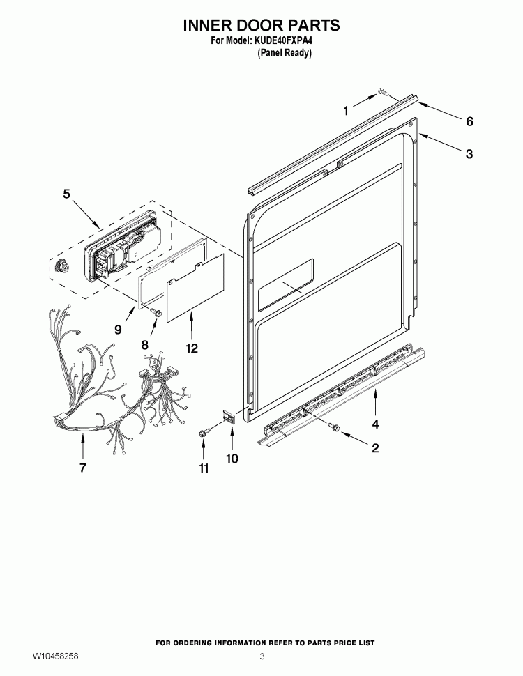 INNER DOOR PARTS Diagram and Parts List for KUDE40FXPA4  KitchenAid Dishwasher