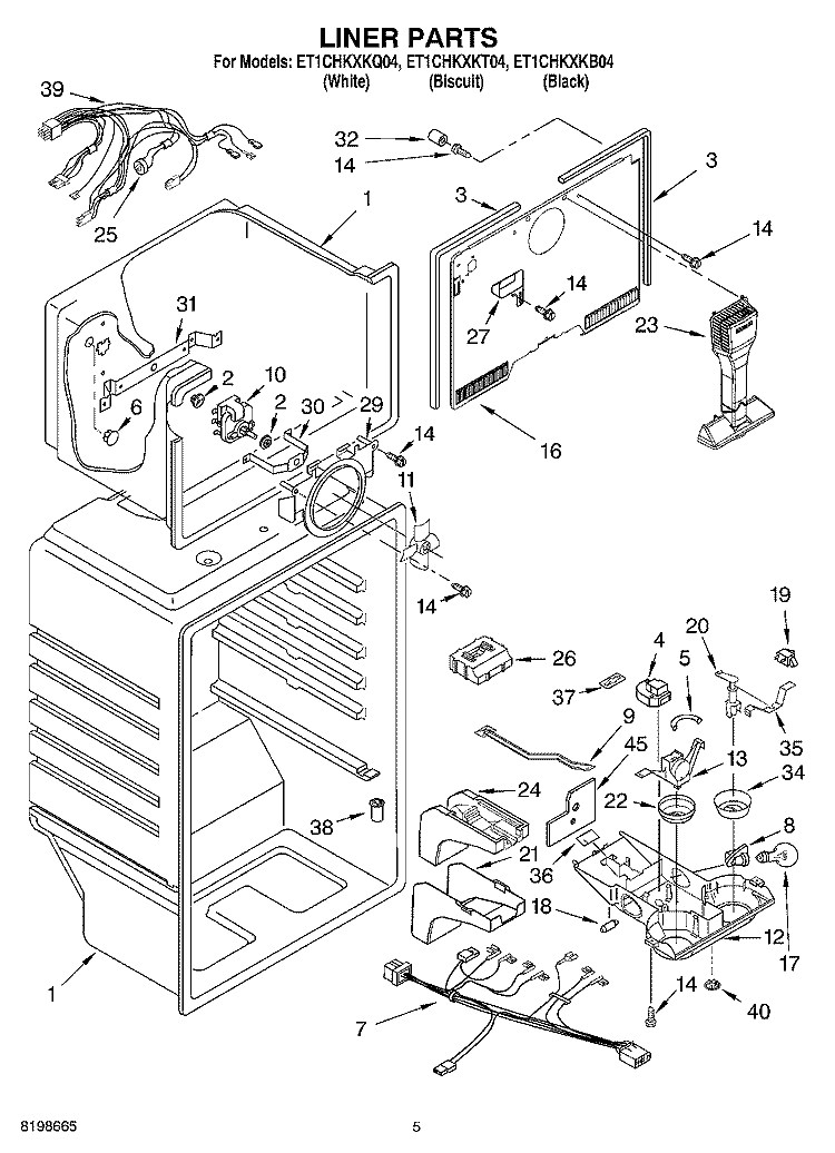 LINER PARTS Diagram and Parts List for ET1CHKXKQ04  Whirlpool Refrigerator