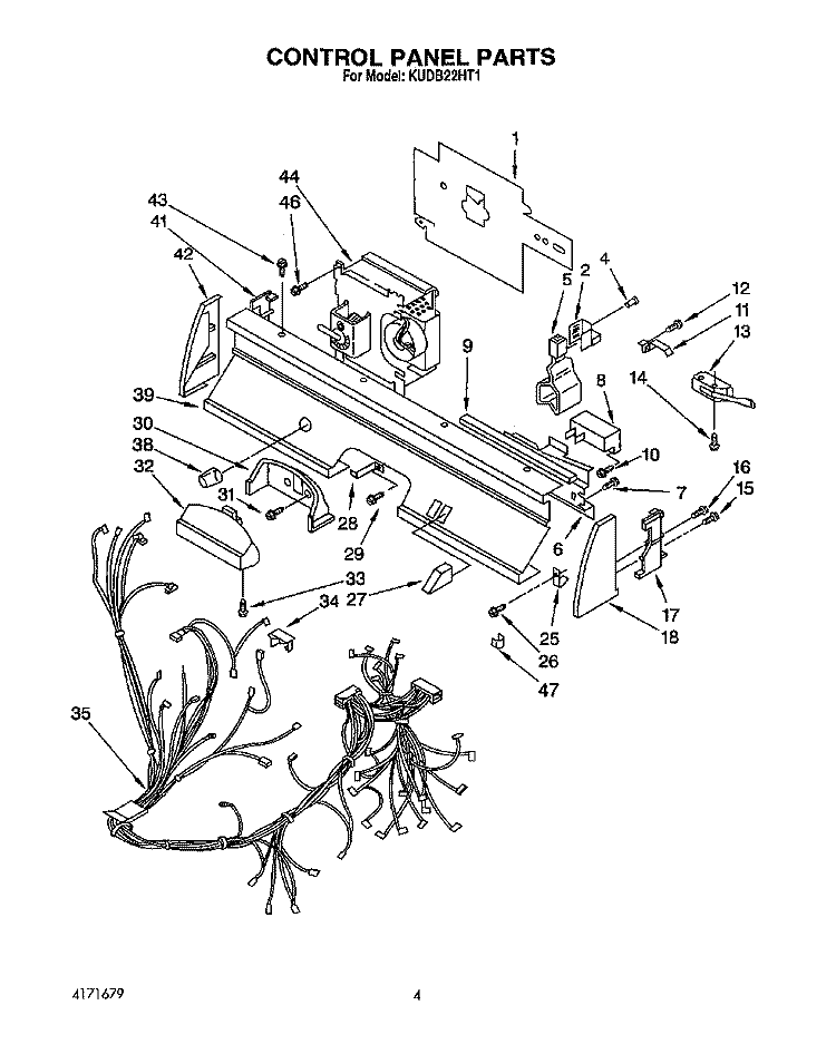 CONTROL PANEL, LIT/OPTIONAL Diagram and Parts List for KUDB22HT1  KitchenAid Dishwasher