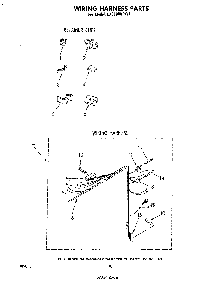 WIRING HARNESS Diagram and Parts List for LA5590XPW1  Whirlpool Washer