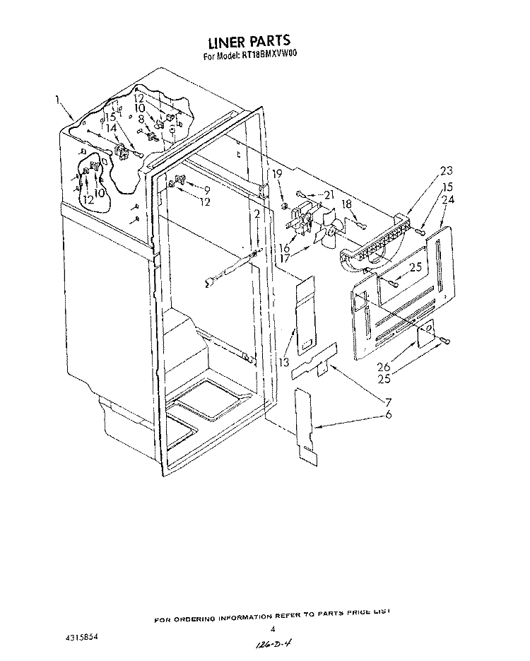 LINER Diagram and Parts List for RT18BMXVW00  Roper Refrigerator