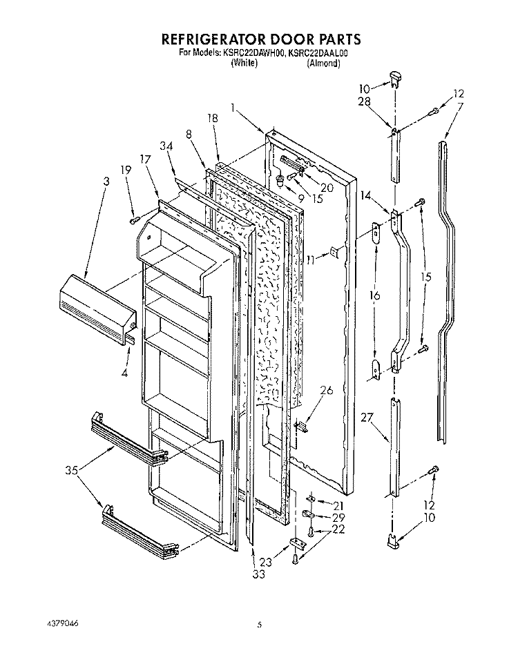 REFRIGERATOR DOOR Diagram and Parts List for KSRC22DAAL00  KitchenAid Refrigerator