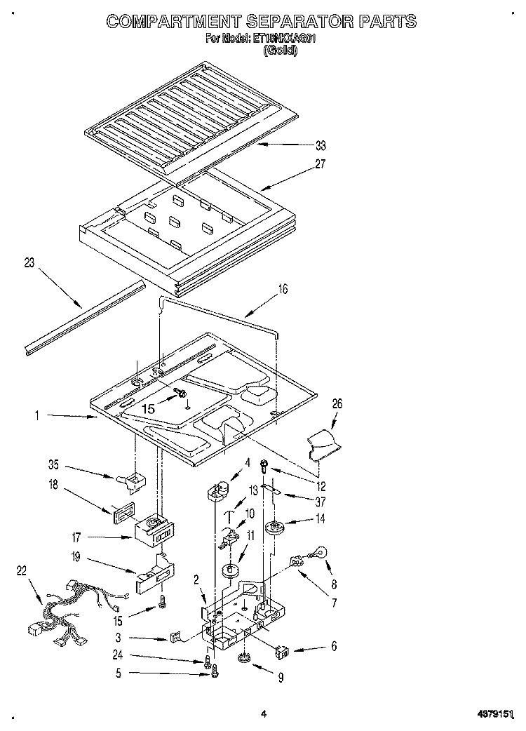 COMPARTMENT SEPARATOR Diagram and Parts List for ET18NKXAG01  Whirlpool Refrigerator