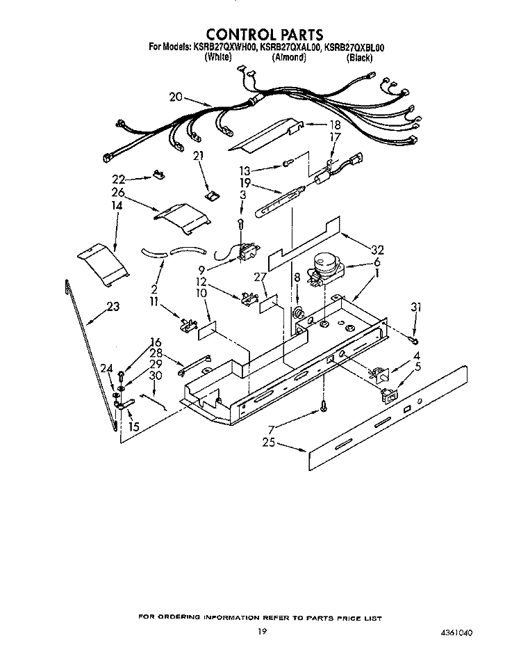 CONTROL Diagram and Parts List for KSRB27QXBL00  KitchenAid Refrigerator