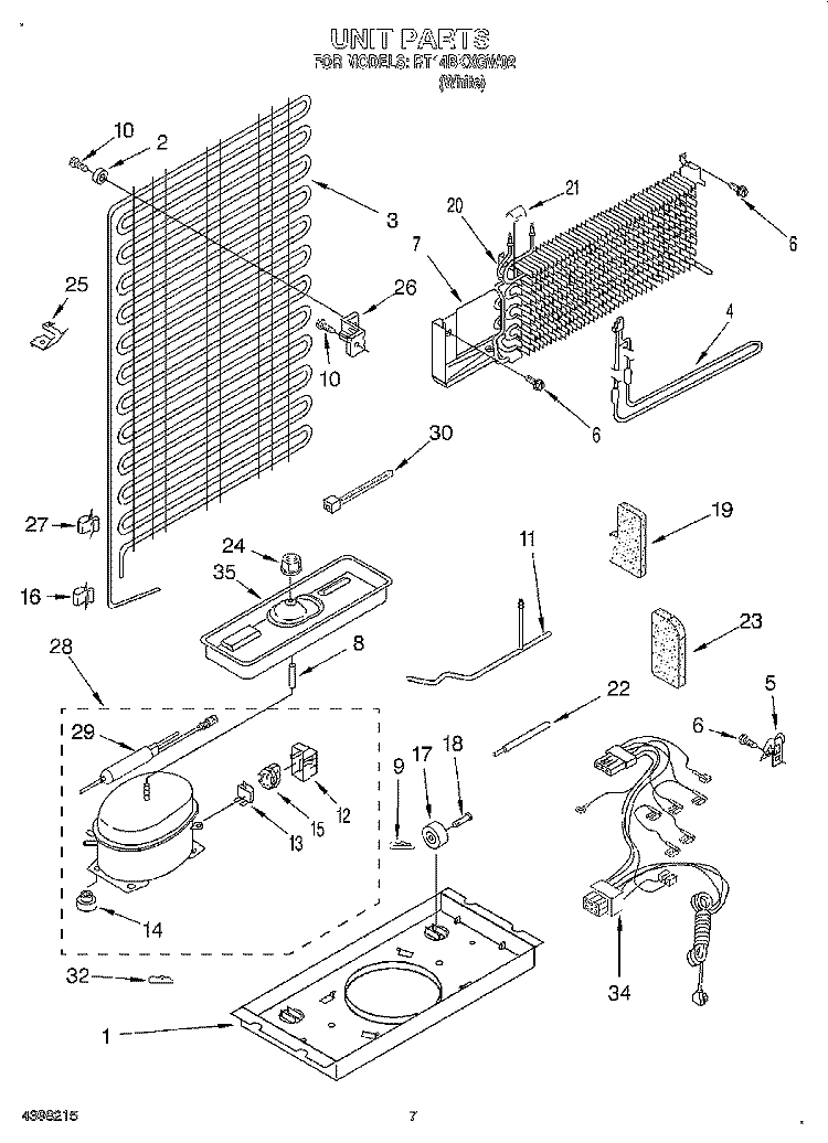 UNIT Diagram and Parts List for RT14BKXGW02  Roper Refrigerator