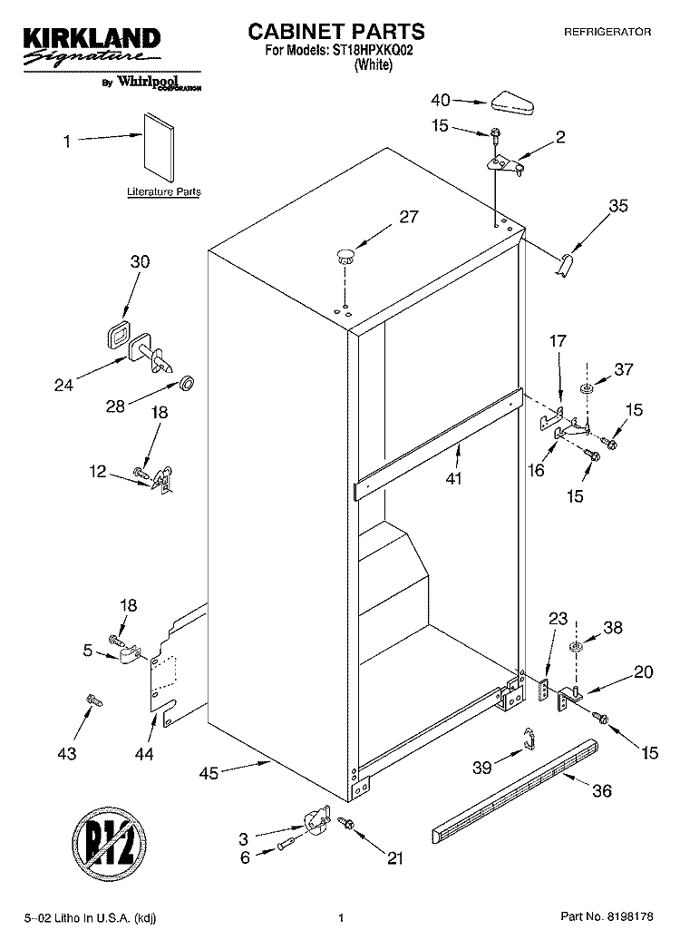 CABINET, LITERATURE Diagram and Parts List for ST18HPXKQ02  Whirlpool Refrigerator