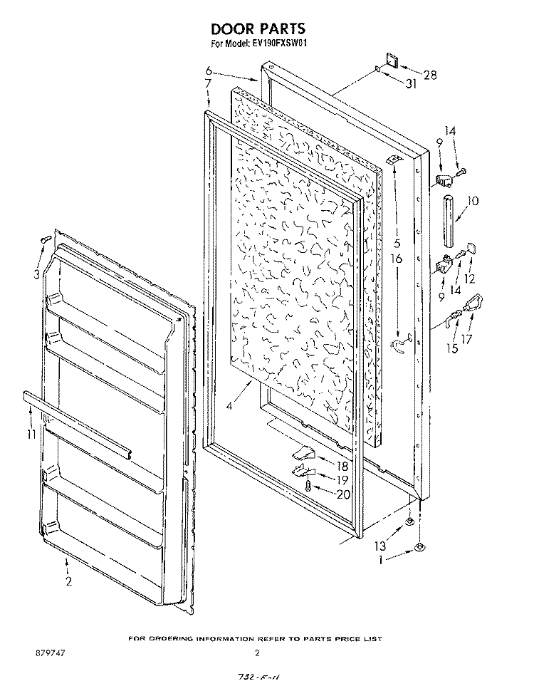 DOOR , LIT/OPTIONAL Diagram and Parts List for EV190FXSW01  Whirlpool Freezer